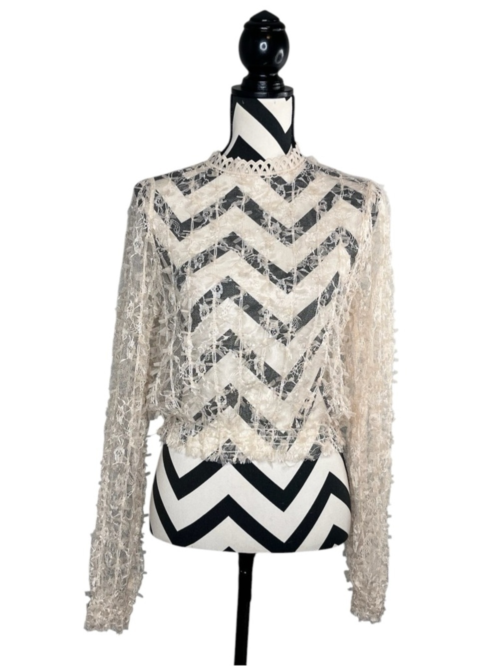 Fairy Sheer Lace Coquette Romantic Long-Sleeve Blouse Sz M